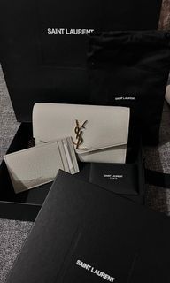 💯 AUTHENTIC YSL LARGE WALLET ON CHAIN (WOC) DARK BEIGE GHW