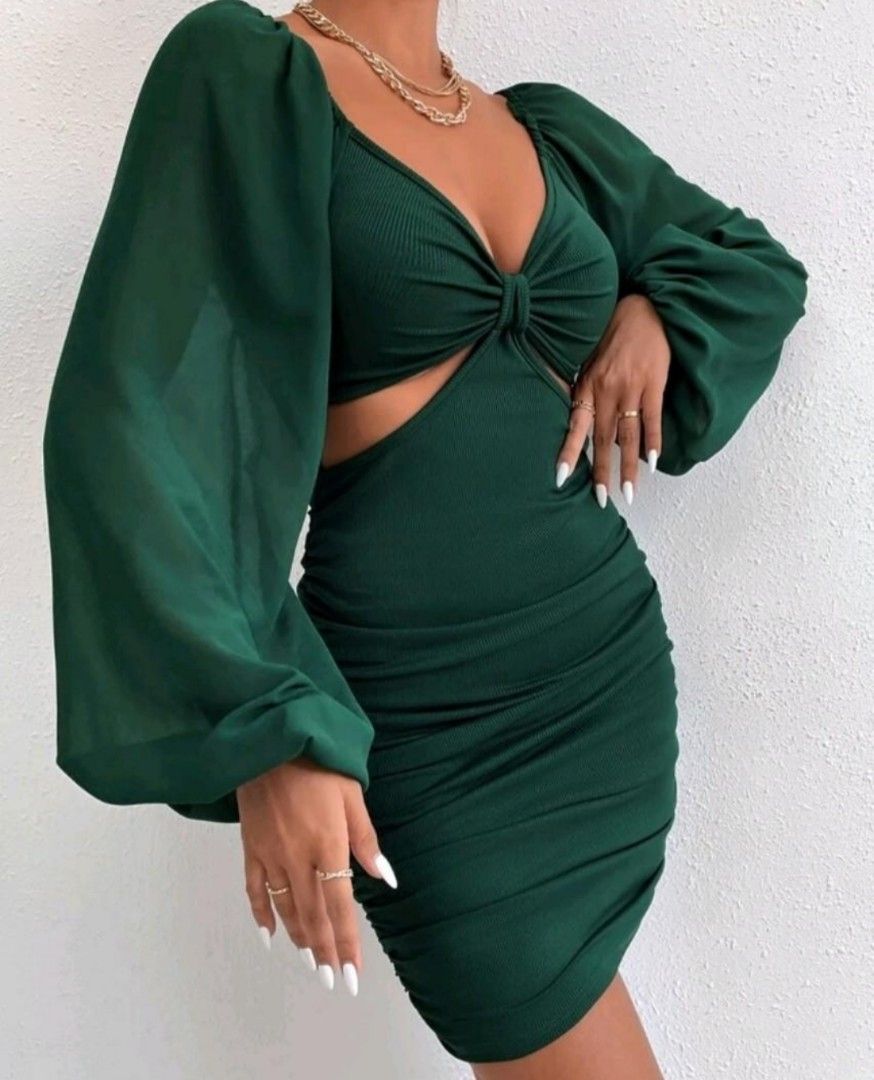 SHEIN Green lantern Sleeve Cut out Bodycon Dress, Women's Fashion, Dresses  & Sets, Dresses on Carousell