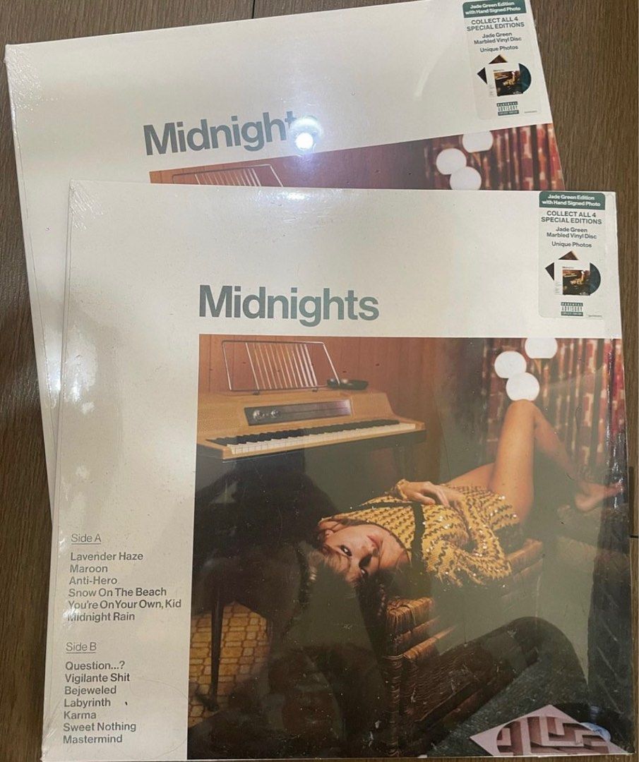Signed Taylor Swift Midnights Vinyls (Category: Vinyls) located in Manila. Submitted by stefandraboutique (Listing ID 1256498793, Image 2). Description: 14999 signed mahogany 16580 signed jade green.