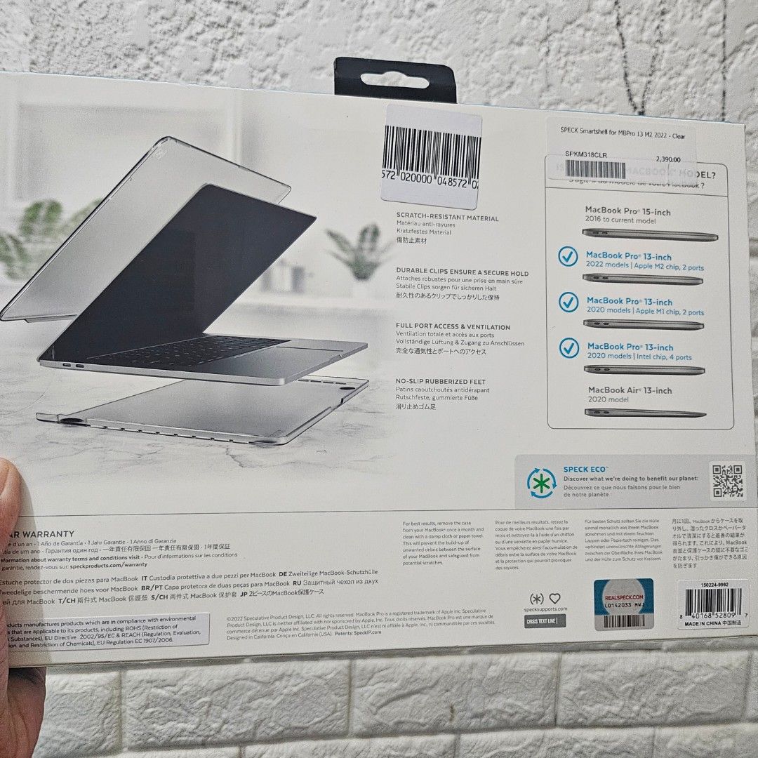 SPECK ECO MacBook Pro Matte Case (Category: Cases & Sleeves) located in Cavite. Submitted by iammrsdr (Listing ID 1256575205, Image 2). Description: Brand new, complete with receipt Speck Eco Smart Shell 13" MacBook Pro Case All 2020 & 2022 Models Protect against scratches Slim & Lightweight No-slip Rubberozed Feet Complete with box and receipt from Power Mac. RFS: wrong size, impulsive buyer.