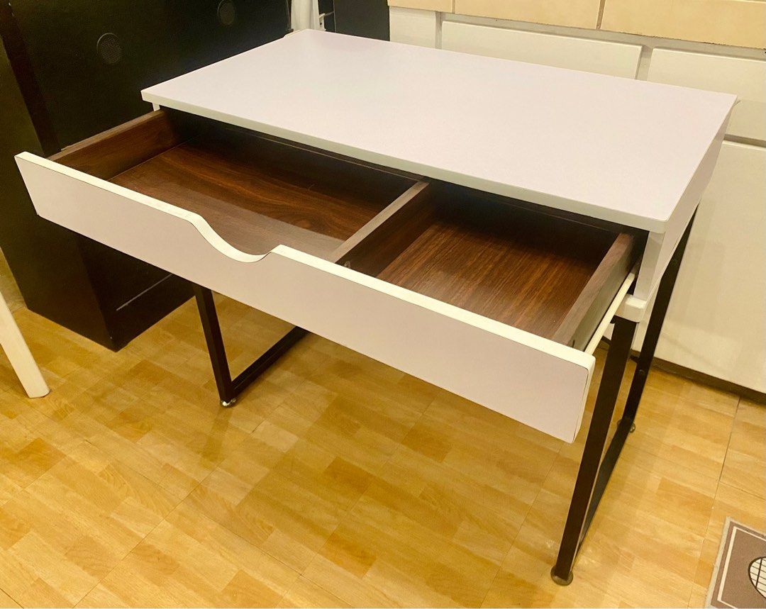 Study Table (customized) (Category: Tables & Sets) located in Paranaque City. Submitted by docyp (Listing ID 1256610770, Image 2). Description: Selling my study table since I got a new one. Dimensions can be seen on the last 2 photos. Overall condition: 9/10 It was originally brown (see drawer photos) but I had it customized and covered by a 1mm thick white plating material (idk what it’s called but it was expensive 😅) Anyhoo the only flaws are 