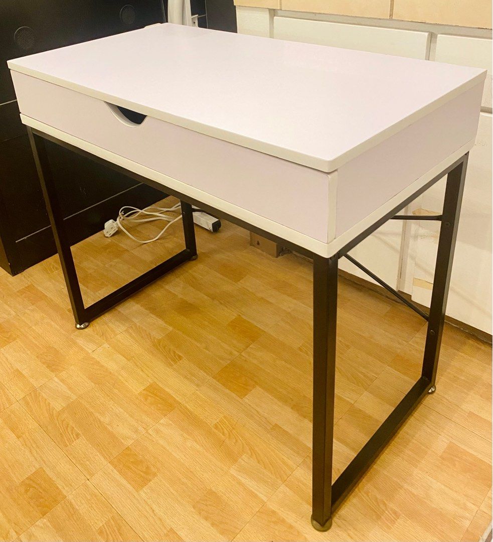 Study Table (customized) (Category: Tables & Sets) located in Paranaque City. Submitted by docyp (Listing ID 1256610770, Image 1). Description: Selling my study table since I got a new one. Dimensions can be seen on the last 2 photos. Overall condition: 9/10 It was originally brown (see drawer photos) but I had it customized and covered by a 1mm thick white plating material (idk what it’s called but it was expensive 😅) Anyhoo the only flaws are 