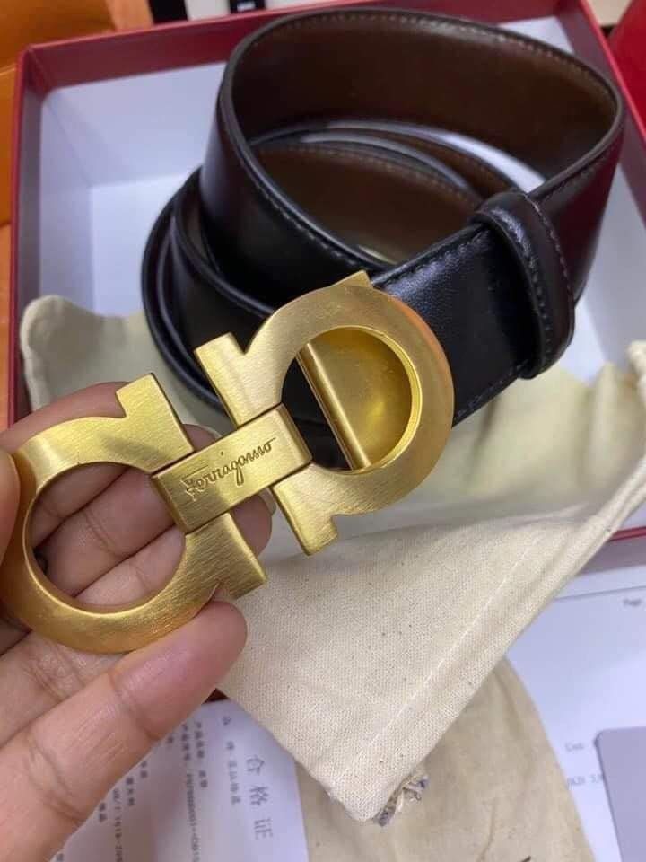 Gancini Men's Reversible Leather Belt in Brushed Silver Gold Gun
