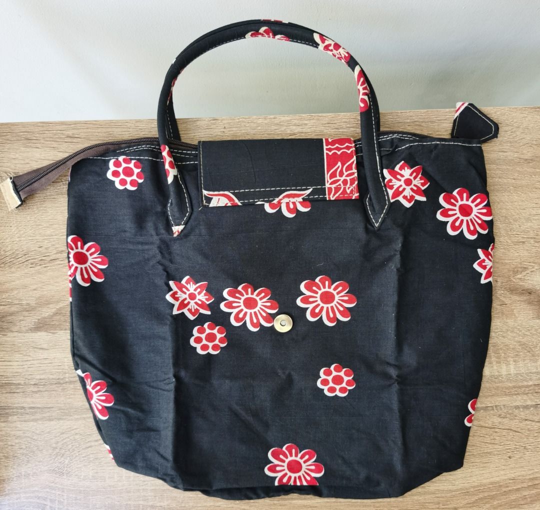 Tas Belanja Lipat Hitam Motif Mbok Jamu, Fesyen Wanita, Tas & Dompet di