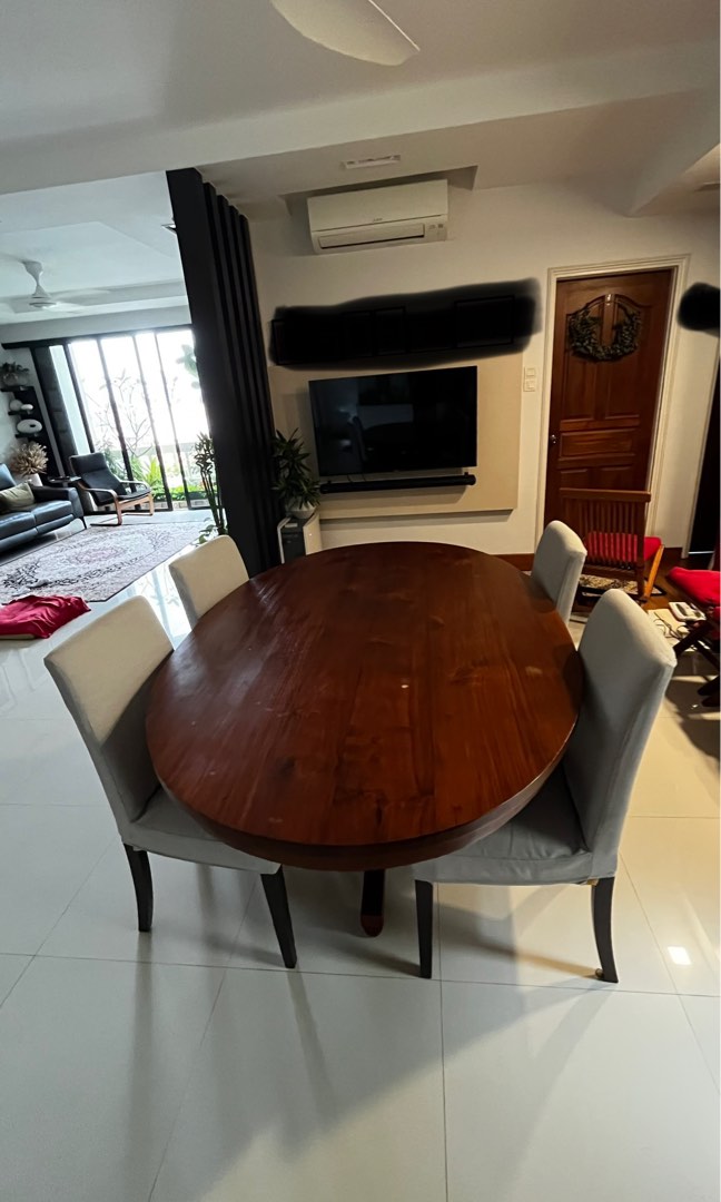 Teakwood Oval Dining Table And 4 Chairs, Furniture & Home Living