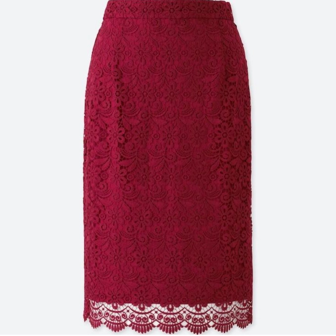 Uniqlo Dark Red Lace Skirt Women s Fashion Bottoms Skirts on Carousell