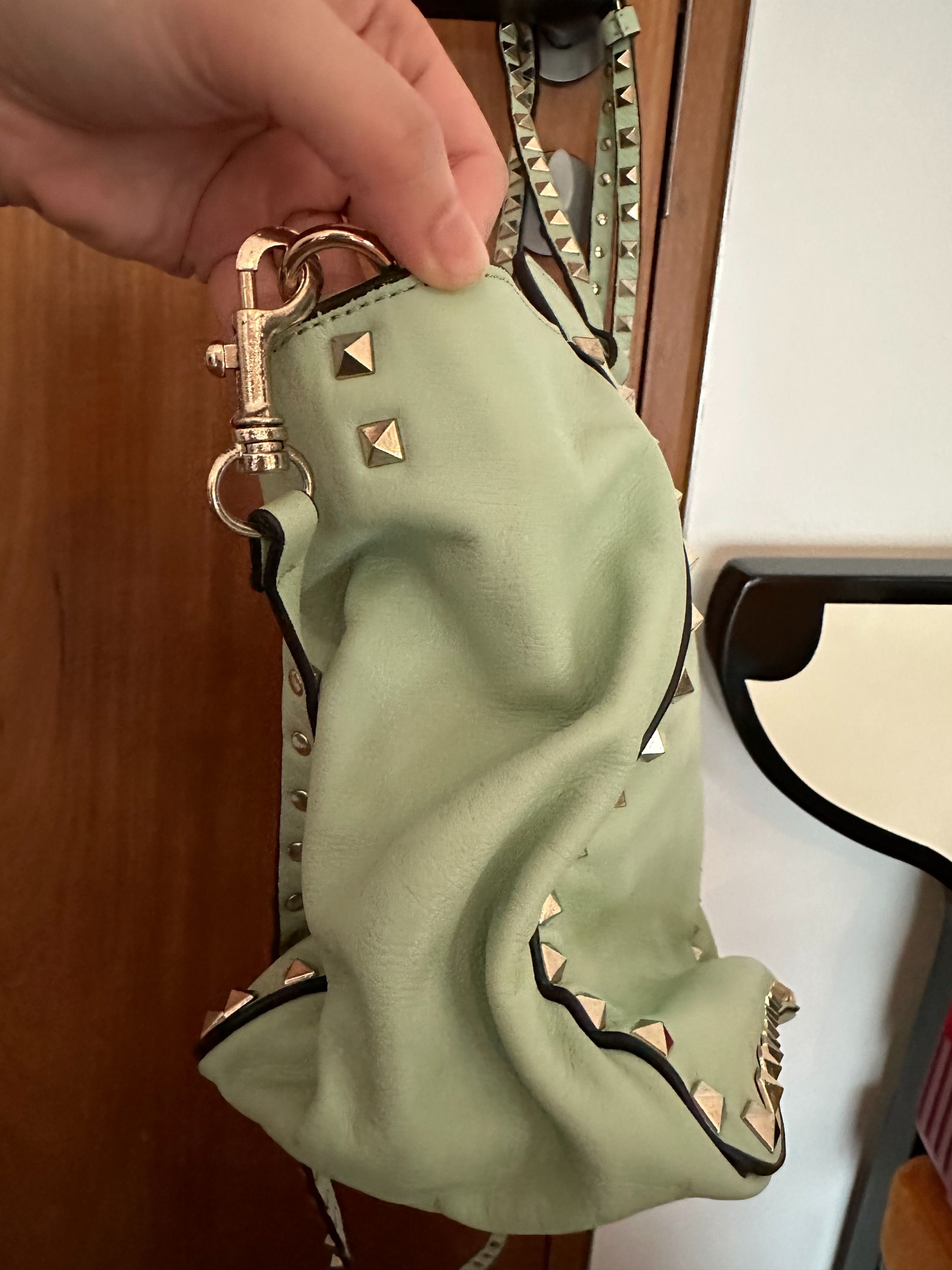 Valentino Garavani Mint Green Trapeze Medium Rockstud Tote Bag