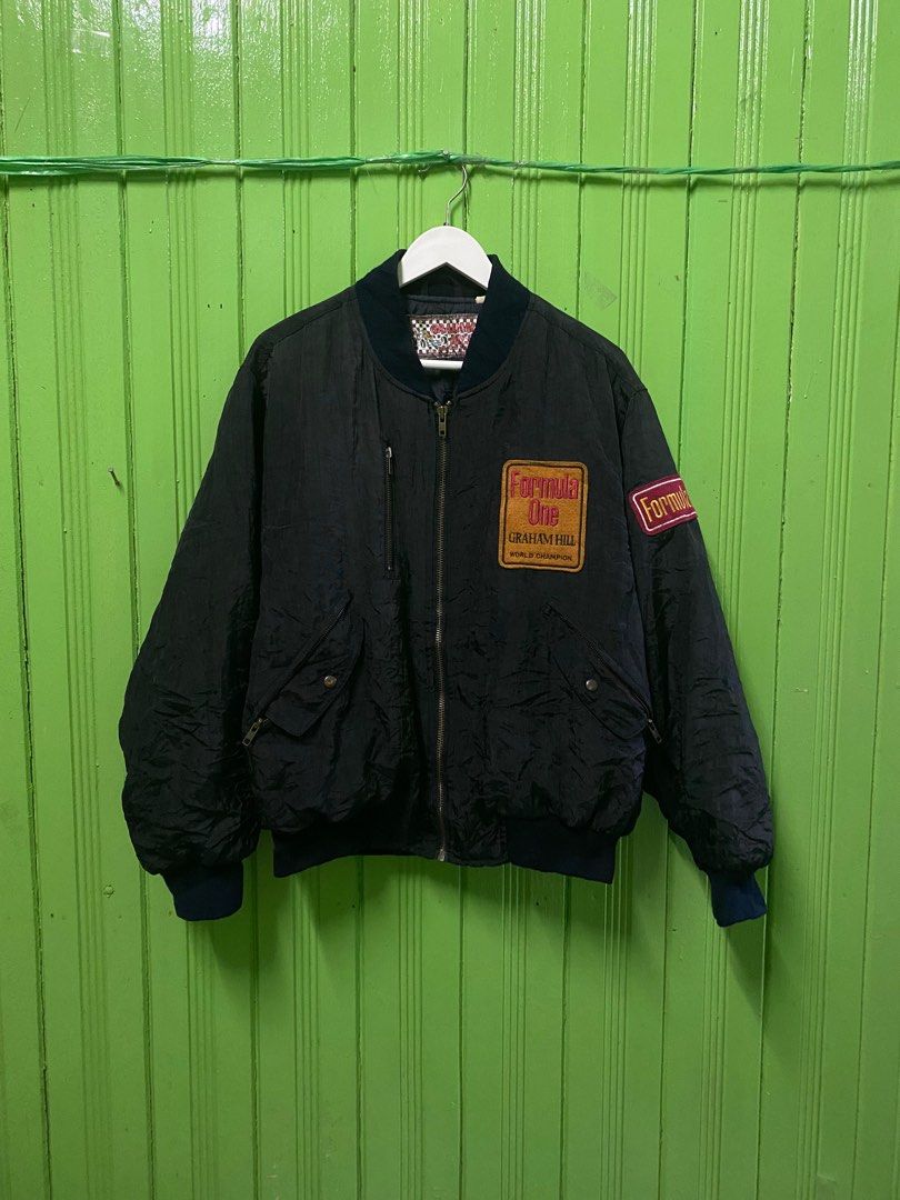 VINTAGE GRAHAM HILL F 1 WORLD CHAMPION BOMBER JACKET SIZE L MADE