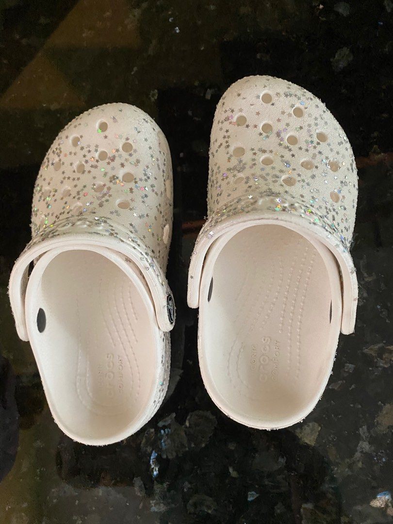 White Crocs classic glitter clogs for girls