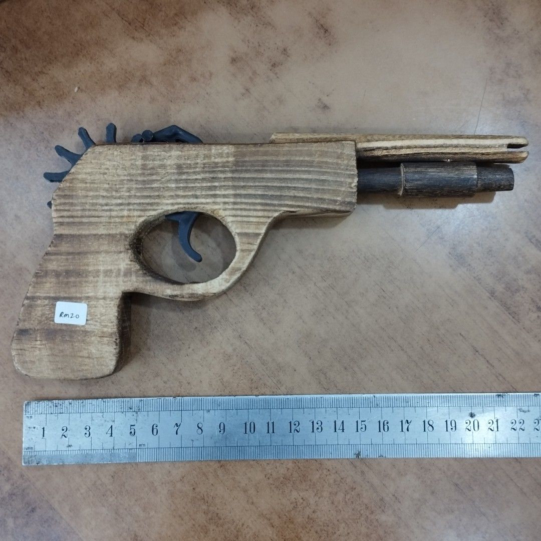 Wood Rubber Band Gun With Orange Safety Tip Wooden Toy