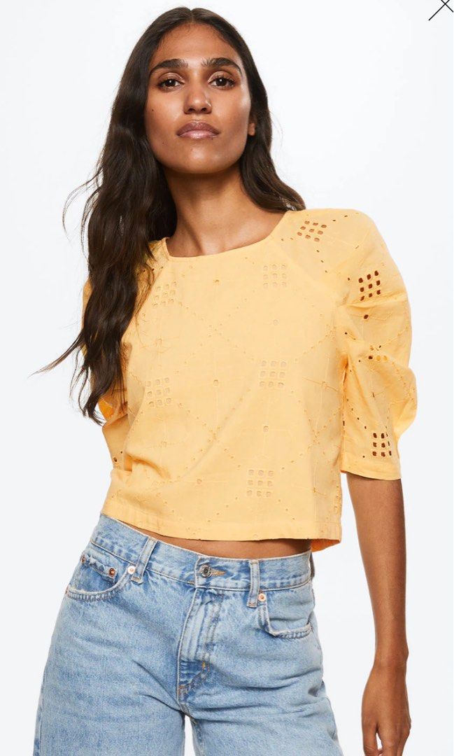 Yellow Eyelet Top from Mango (Category: Blouses) located in Marikina City. Submitted by makeityoursx (Listing ID 1256548313, Image 3). Description: You’ll get what’s exactly on the pic. Bought and washed only but it does not fit me. Will fit those who have XS-S frames SRP is 2,295.