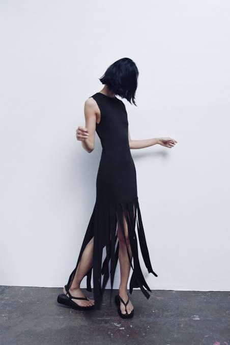 Black fringe dress zara discount