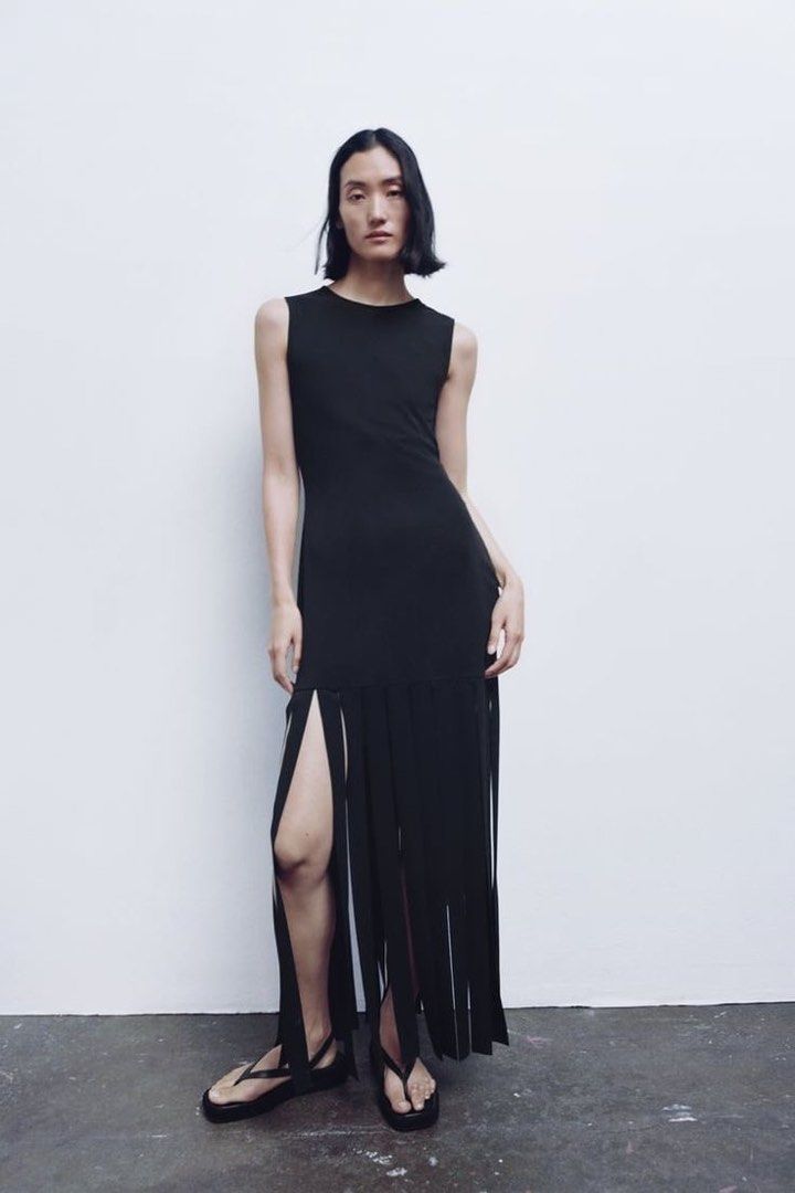 zara black fringe dress FRINGED MINI DRESS - Black