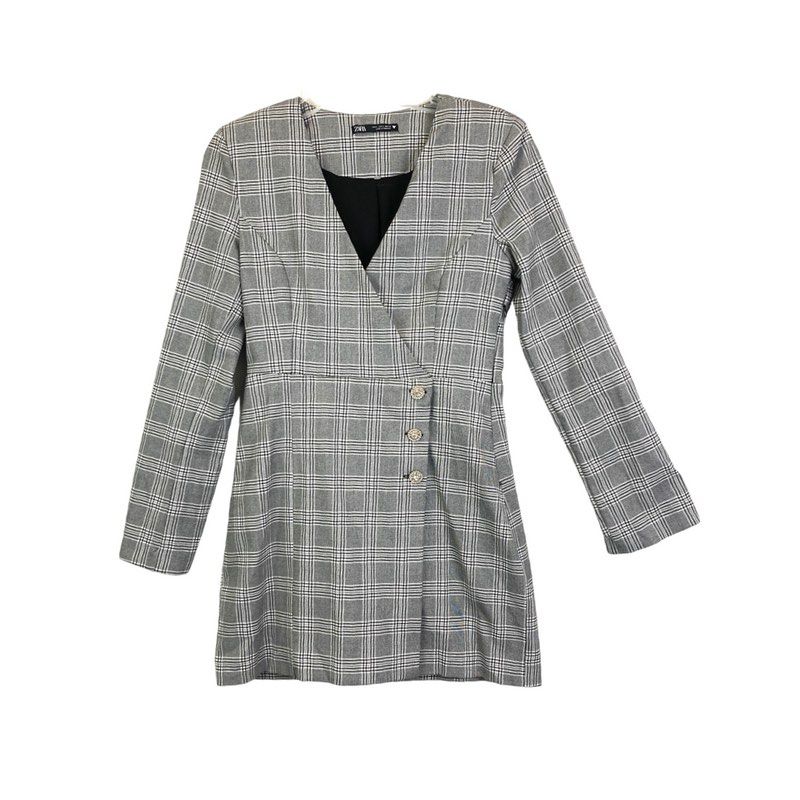 ZARA PLAID PADDED SHOULDER BLAZER DRESS Women s Fashion Dresses
