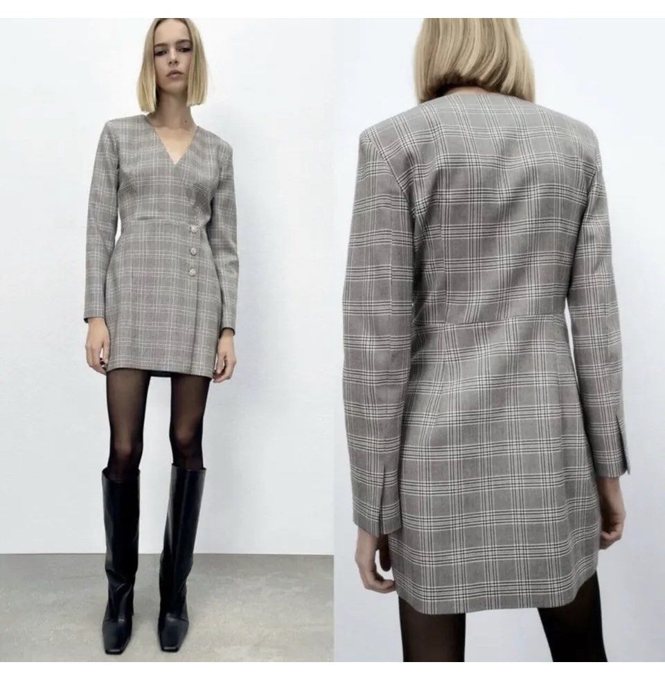 Checked blazer dress zara shop