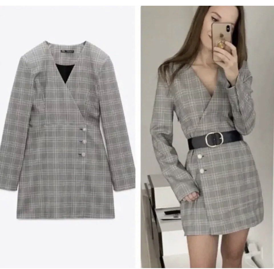 ZARA PLAID PADDED SHOULDER BLAZER DRESS Women s Fashion Dresses
