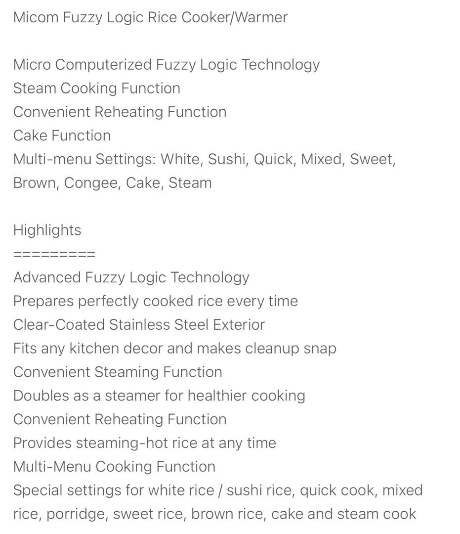 Zojirushi 1.0L Fuzzy Logic Rice Cooker/Warmer NSTSQ10 (Stainless