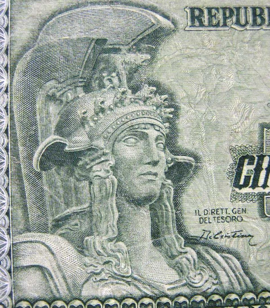 意大利鈔票-1951年意大利共和國古羅馬神話智慧女神MINERVA像50里拉鈔票, 興趣及遊戲, 收藏品及紀念品, 錢幣- Carousell