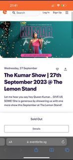2 tix: Kumar show 27/9 @ Lemon stand