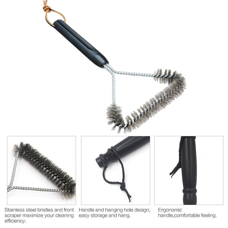 1pc Bbq Grill Brush, Triangular Long Handle Brush, Three-in-one Steel Wire  Brush For Bbq Grill, Suitable For Home, Outdoor Camping And Other Places