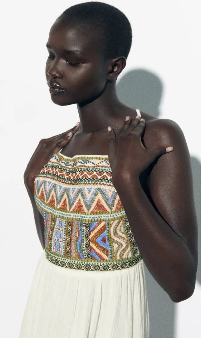 Zara contrasting 2025 embroidered dress