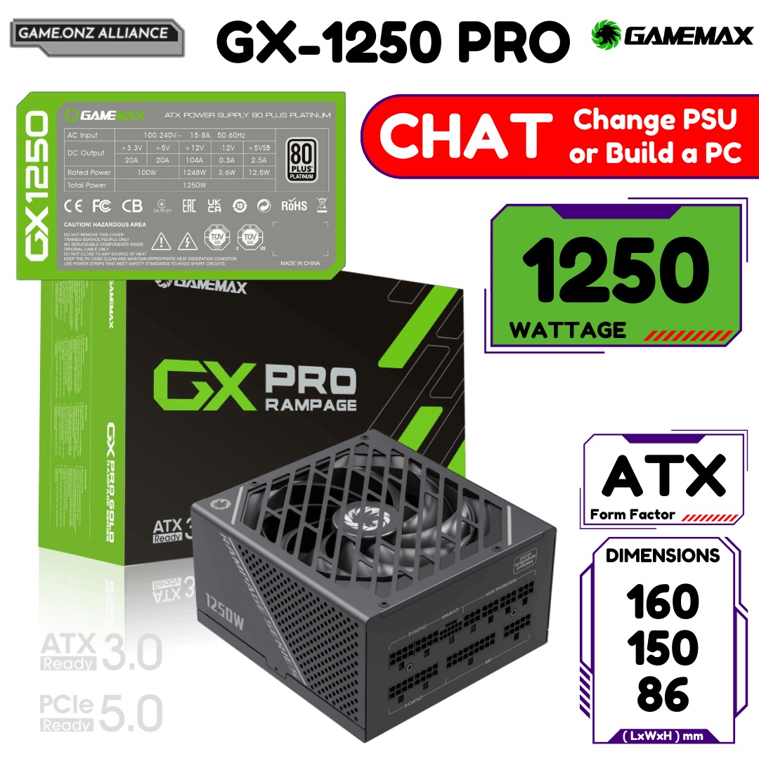 92+ PLATINUM CERTIFIED 1250W PSU | GAMEMAX GX-1250 PRO BK GX1050 FULLY ...