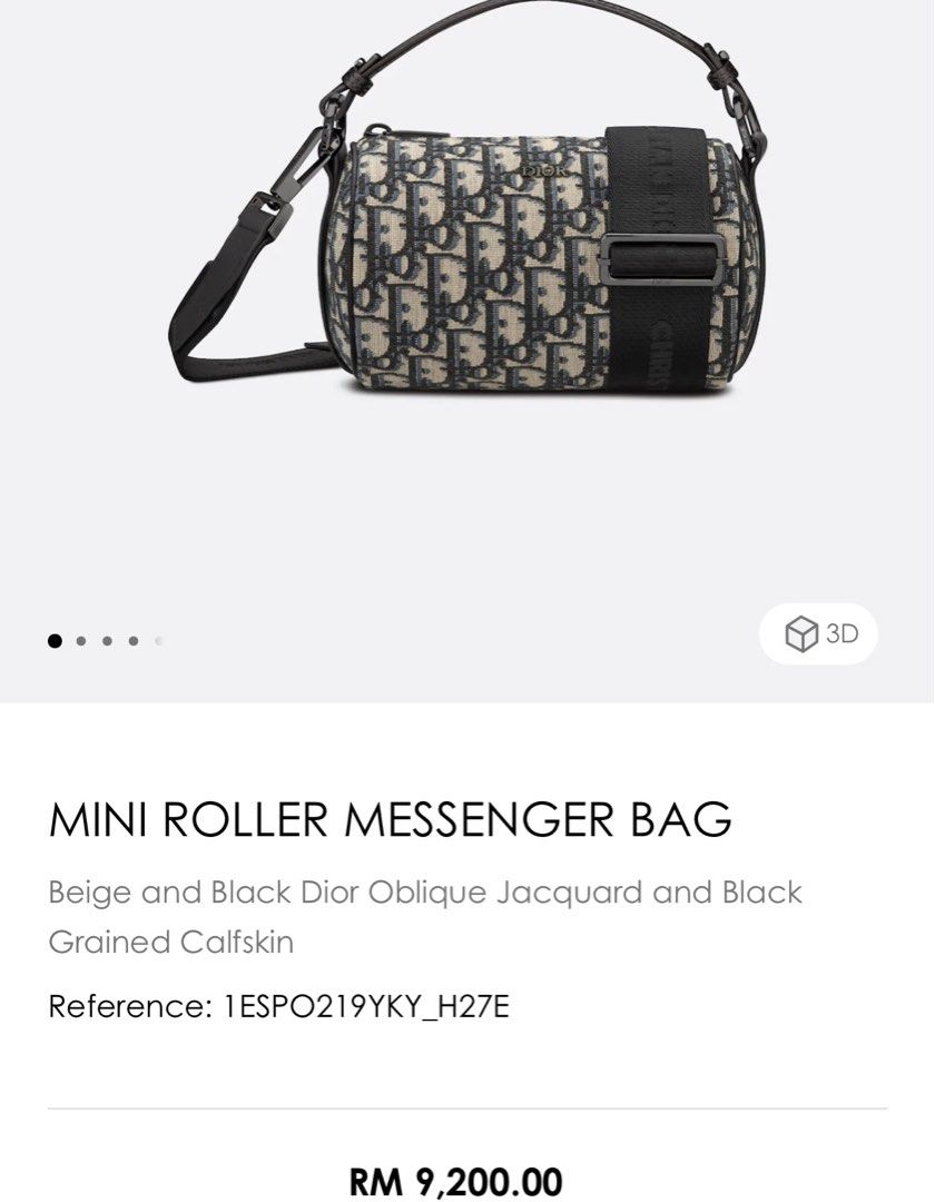 Mini Roller Bag with Strap Beige and Black Dior Oblique Jacquard and Black  Grained Calfskin