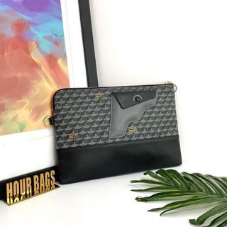 Faure Le Page Black Coated Canvas and Leather Wristlet Clutch
