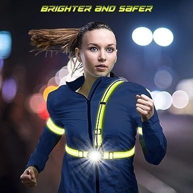  LED Reflective Running Vest with Front Light, USB Rechargeable  Running Lights for Runners, High Visibility Warning Lights with Adjustable  Elastic Belt, Chest Lamp for Men/Women Jogging Cycling Walking : Sports