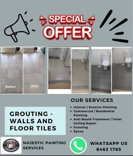 🏡 Grout repair, dirty grouting, mouldy grouts, chemical wash, silicone grouting, epoxy grouting for BTO, Resale, Commercial, HDB, Private/Landed