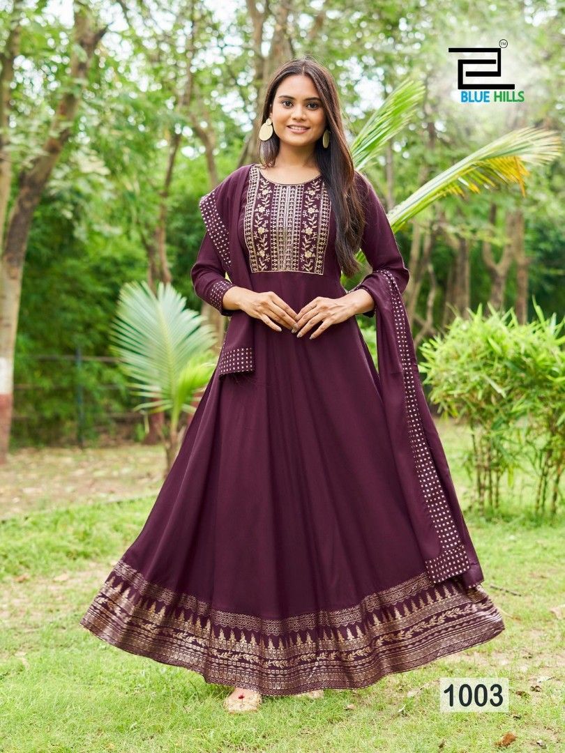 Long Gown with Dupatta concept Zari Sequence Embroidery Top