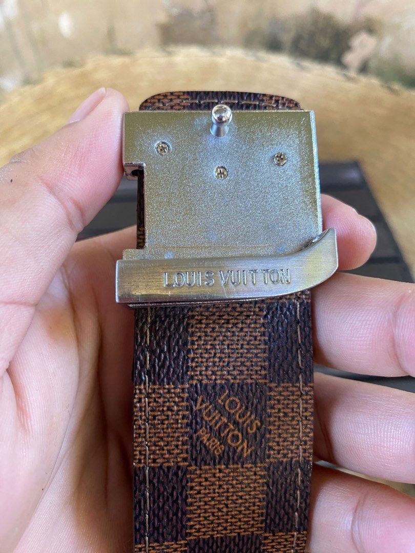 Men's Belt Brown Leather Monogram Vuit Gold Buckle Ton Man Belt Lo