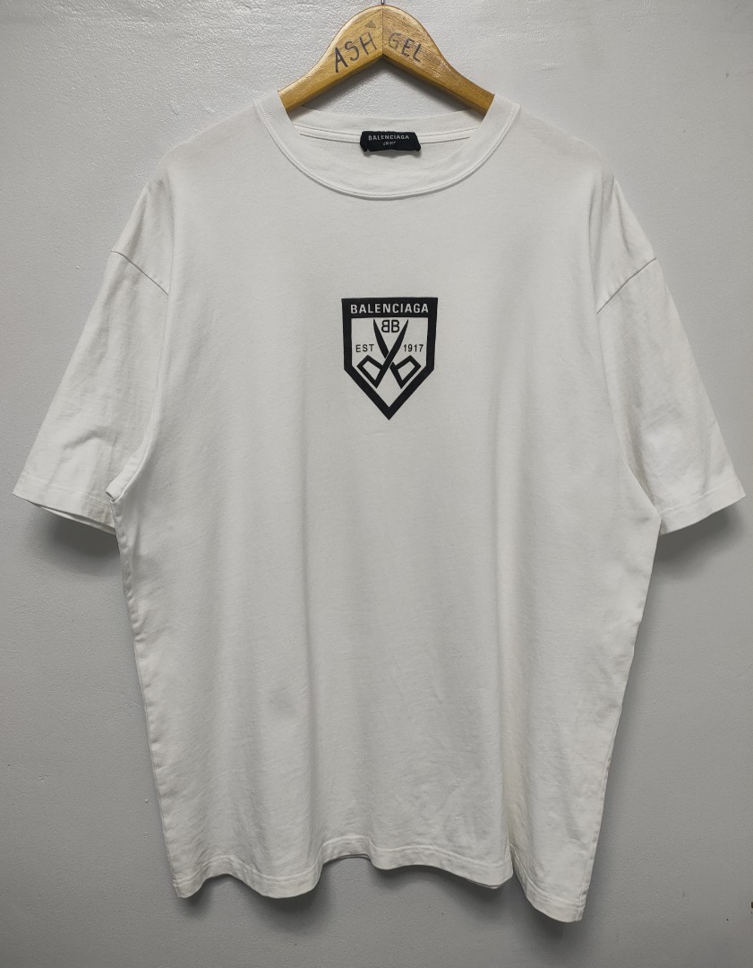 Balenciaga White Scissors Logo Tshirt(Oversized), Luxury, Apparel on ...