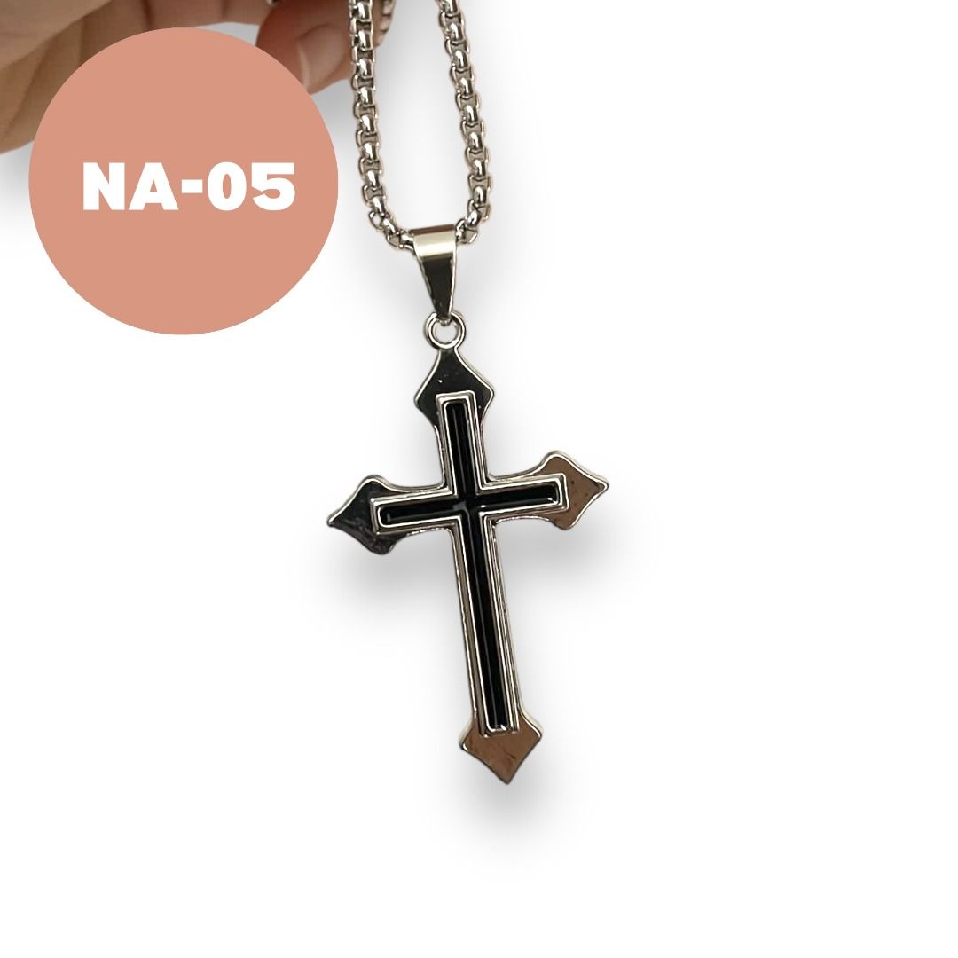 Mens black and hotsell silver cross necklace