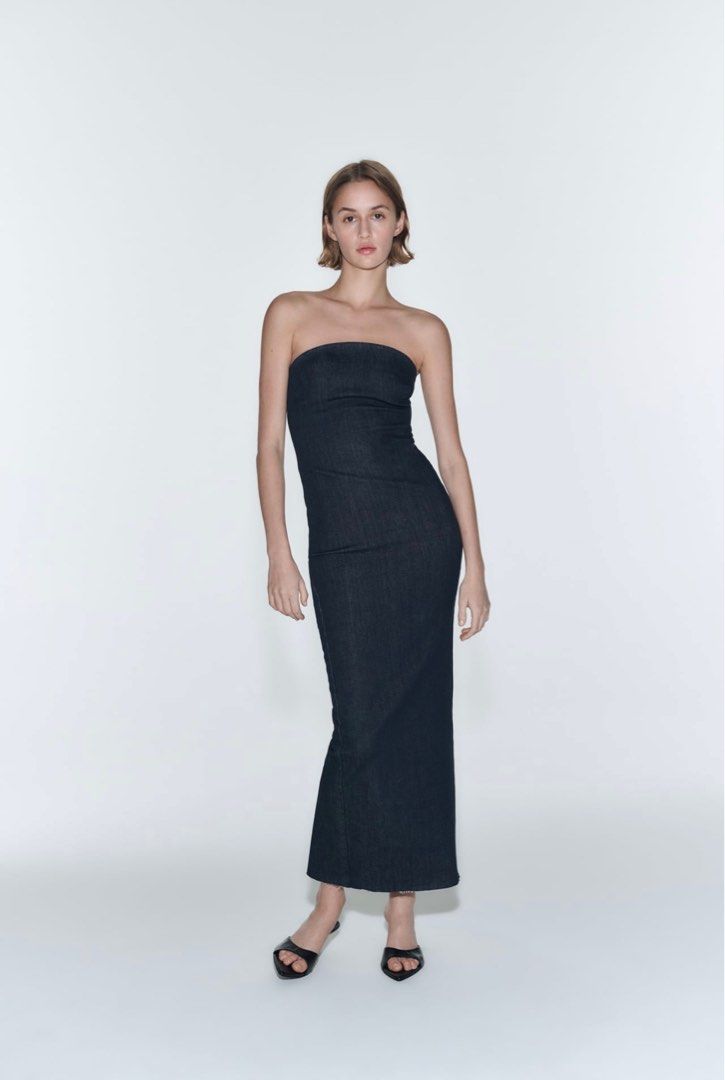 BN Zara Tailored Strapless Denim Dress, Women's Fashion, Dresses & Sets,  Dresses on Carousell