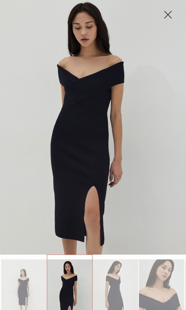 How Much I Care Black Off-the-Shoulder Midi Dress