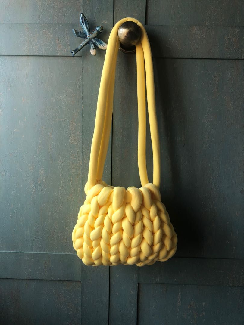 Butter Yellow Handmade Chunky Knit Bag yarn sling shoulder hand