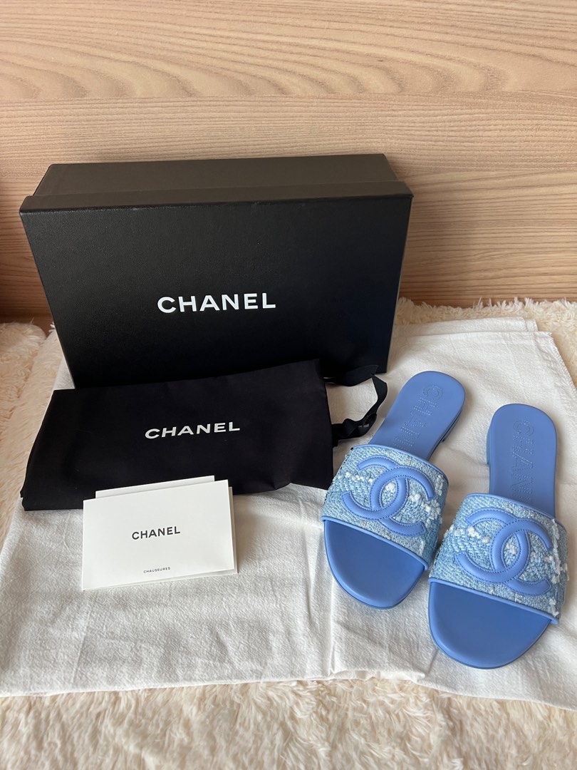 Chanel blue hotsell slides