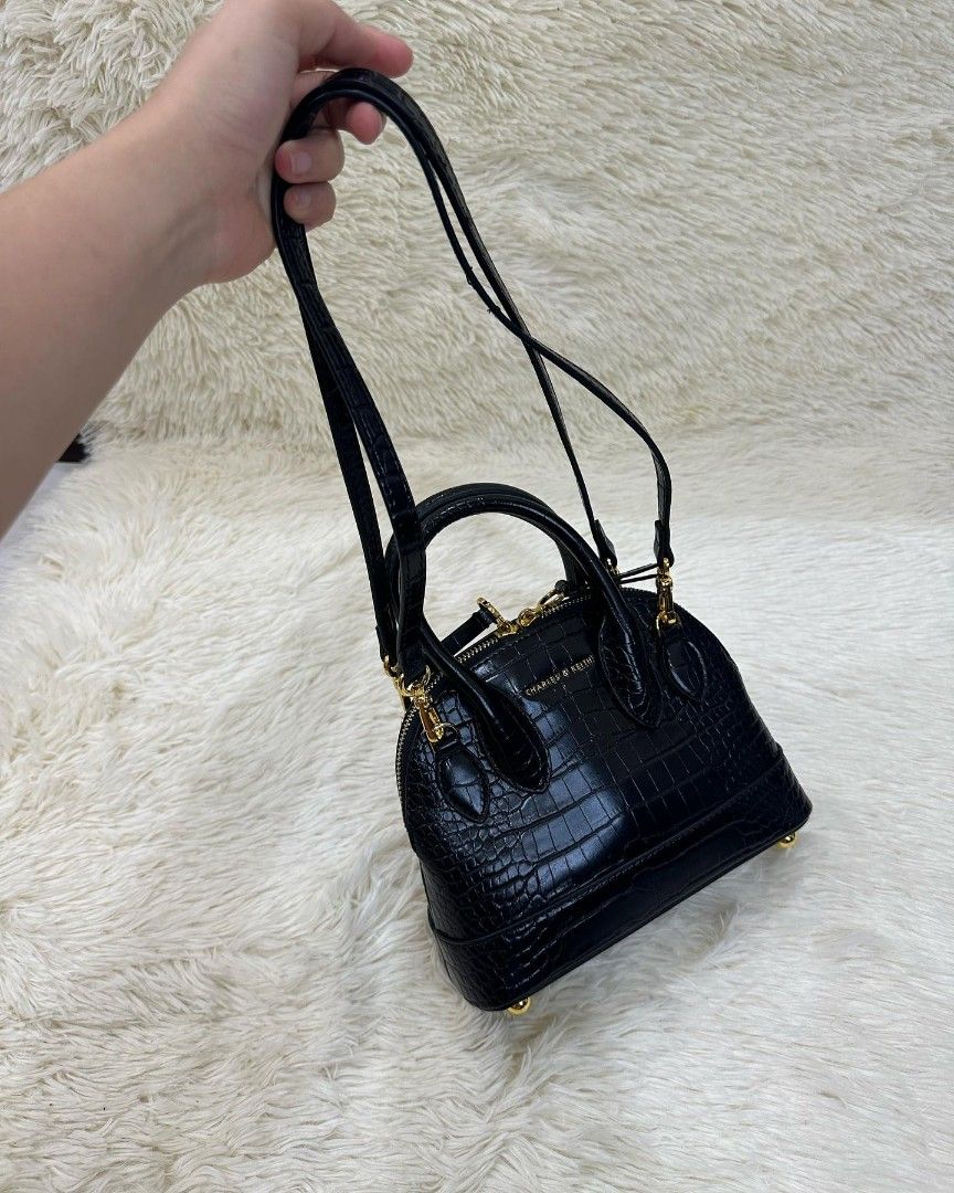 Charles & Keith Harmonee CrocEmbossed Bowling Bag, Women's Fashion