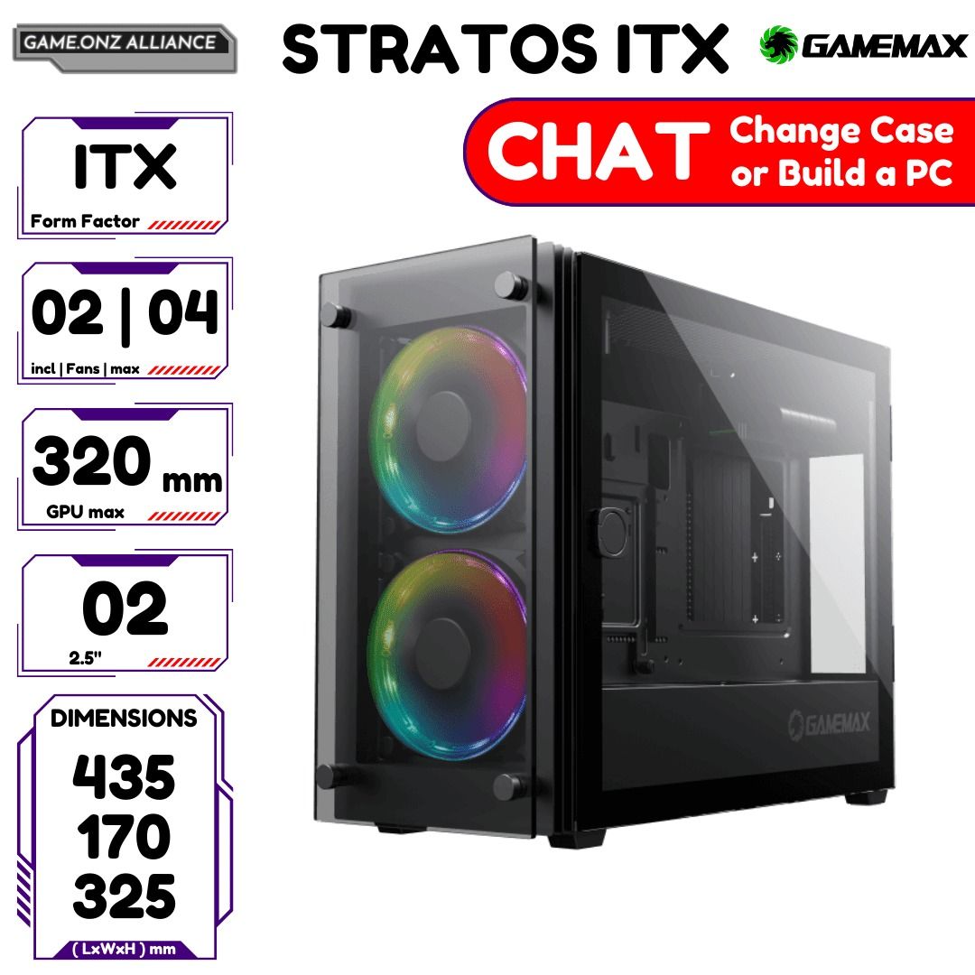 CLEARANCE | GAMEMAX STRATOS ITX PC CASING CHASSIS | ITX MOBO ATX PSU ...