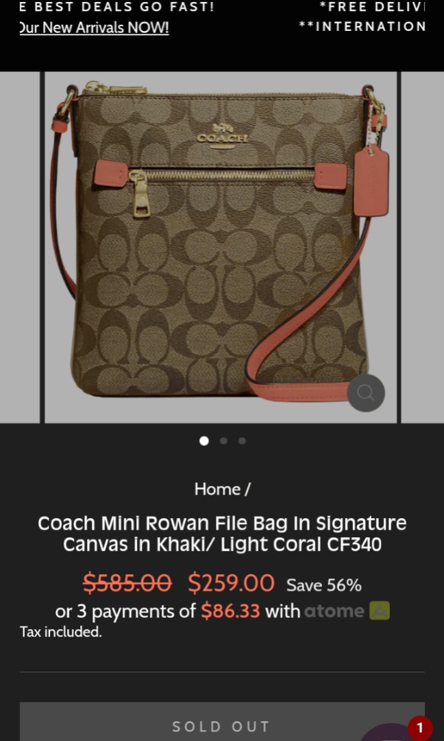 Only 103.60 usd for Coach Mini Rowan File Bag In Signature Canvas in Khaki/  Light Coral CF340 Online at the Shop