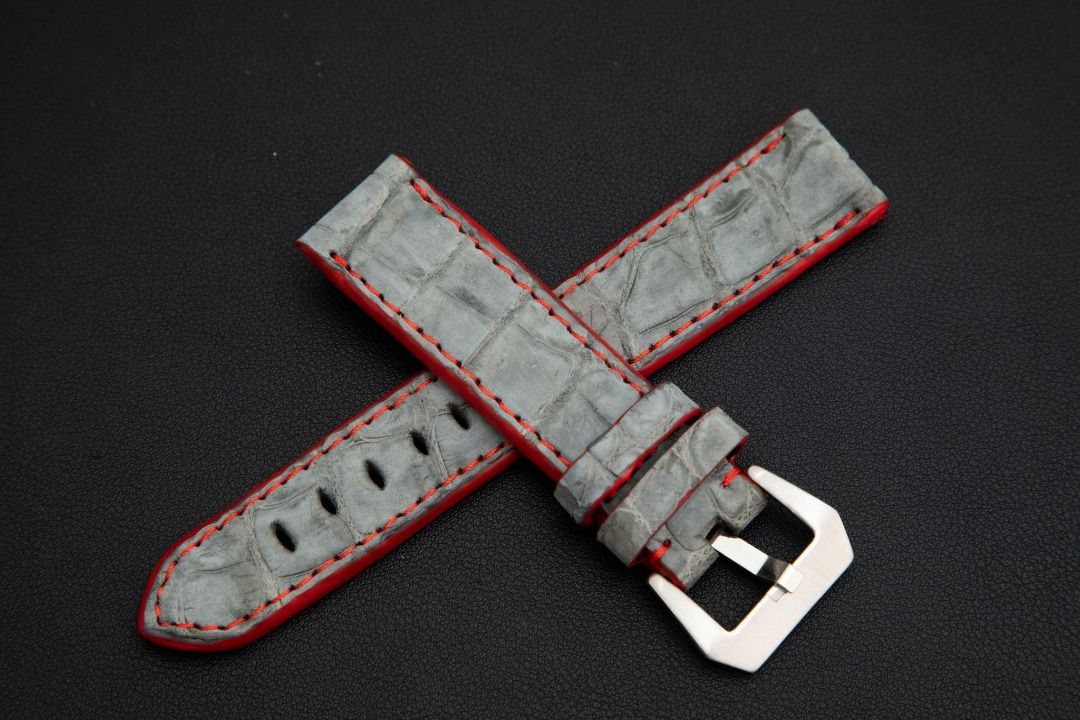 Custom Grey Genuine Crocodile Belly leather strap for Rolex watches