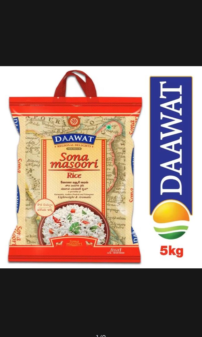 Daawat Sona Masoori Rice 5kg, Food & Drinks, Rice & Noodles on Carousell