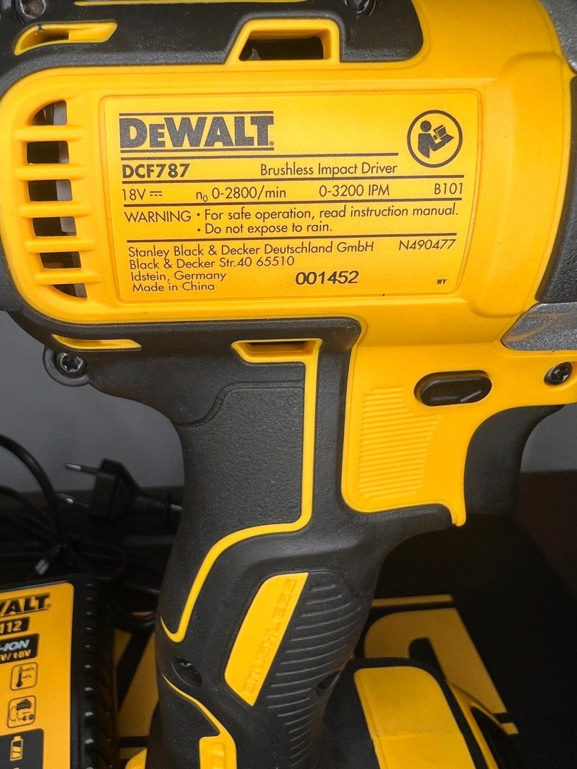 Dewalt Full set DCF787 18V XR Brushless Impact Driver with 1x 2.0Ah and  DCB112 Charger, Furniture  Home Living, Home Improvement  Organisation,  Home Improvement Tools  Accessories on Carousell