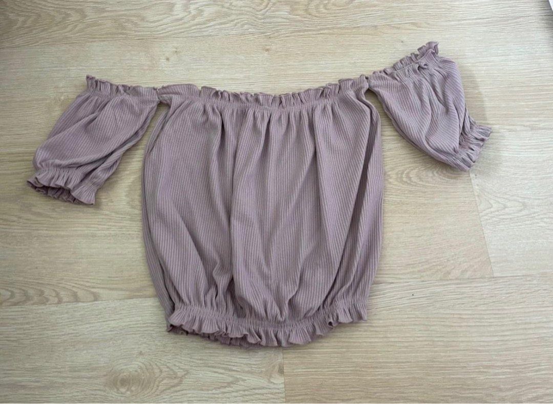 White Pink Off Shoulder Top With Flared Pants