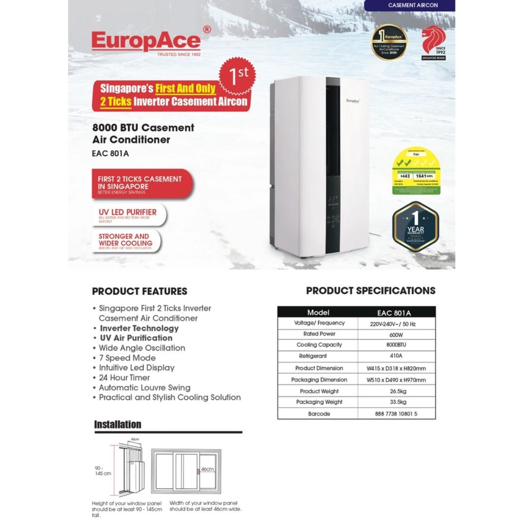 EVITA/EUROPACE 8,000/10,000/12,000/14,000/20,000/30,000 BTU PORTABLE AIRCON  - MULTIPLE MODELS [EPAC 10A6 / EPAC