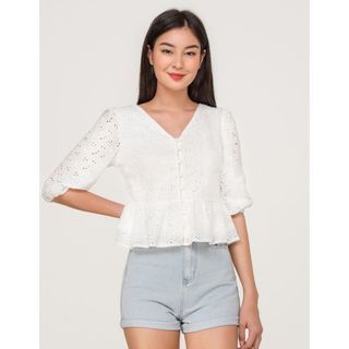 fayth sadie broderie eyelet babydoll top in white