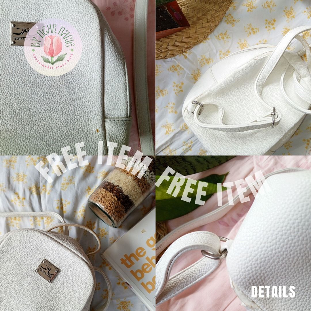 FREE ITEM ALERT! Small Off-White Jessica Moore Backpack Bag 🌺, Women's  Fashion, Bags & Wallets, Backpacks on Carousell