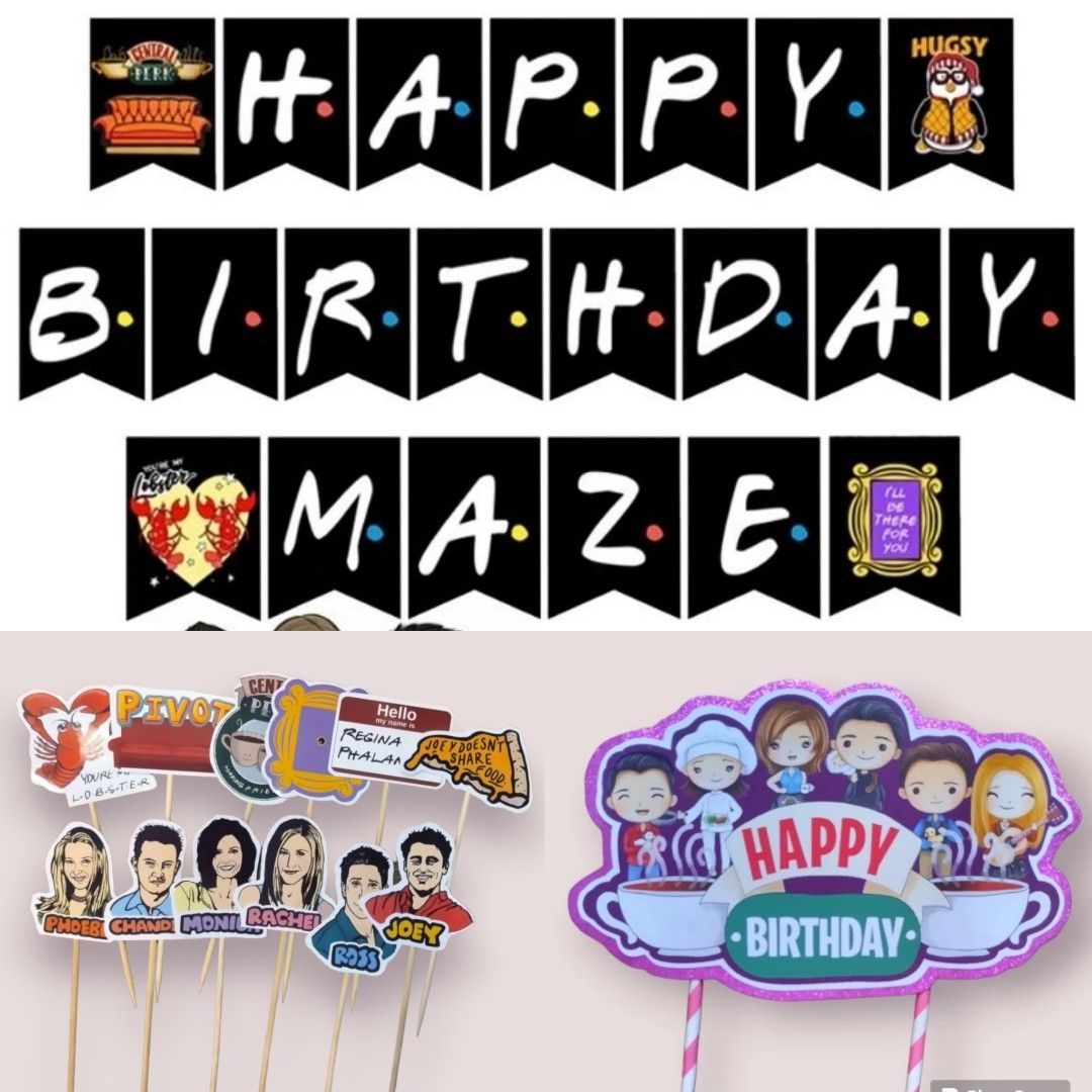 Friends Theme Birthday Party Banner Decoration Cupcake Cake topper
