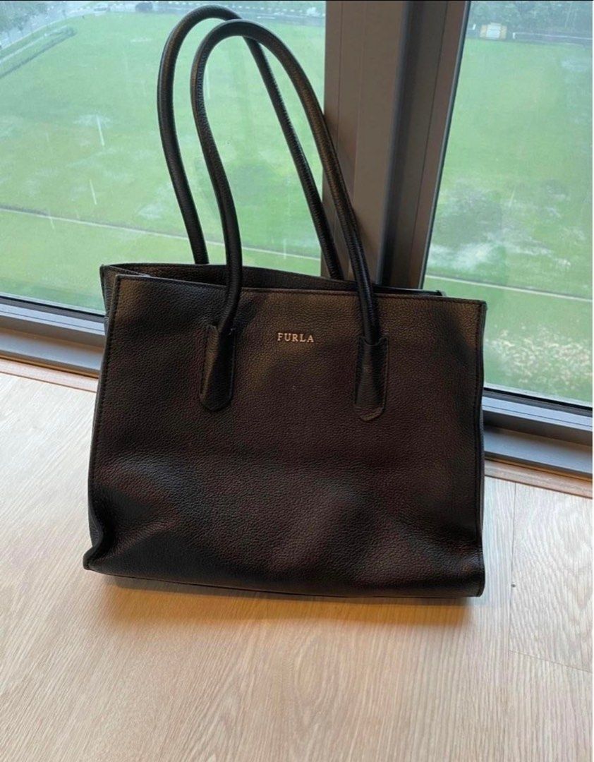 Furla black cheap tote bag